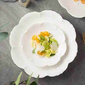 थोक चीनी मिट्टी सफेद फूल खाने की थाली 8 "10" 12 "गहरी पकवान खाने के प्लेट सजावट खाने के प्लेट सेट शादियों के लिए