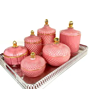 RTS小売不透明春ピンクキャンディー高級ガラスキャンドルホルダー容器ギフトボックス家の装飾香りキャンドル高級