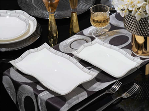 Juego de Vajilla Fina de Porcelana China con Diseño Escénico de 50 Piezas para 8 Personas, Apto para Lavavajillas, Duradero, Blanco, para Bodas - Product Image 5
