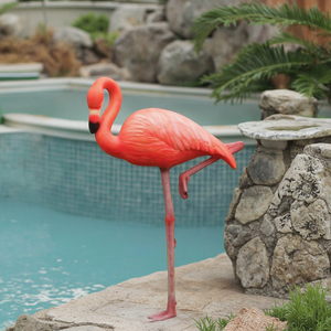 Büyük pembe Flamingo bahçe heykeli yaşam boyutu açık reçine kuşlar süs Yard sanat ev veranda köy dekor zarif heykelleri - Product Image 6