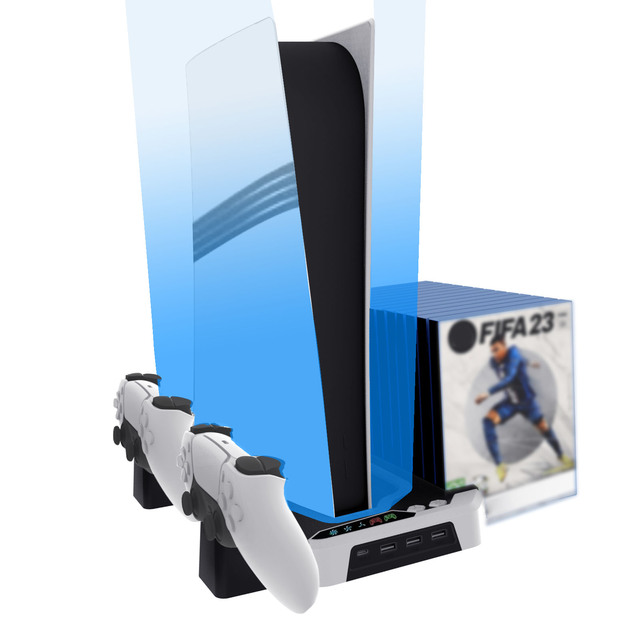 KJH Breathing Lights Cooling Stand Suitable for PS5 Pro & PS5 & PS5 Slim Series Usb Hub Storage Charging Dock for PS5 Controller