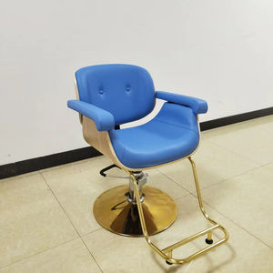 Sillón de Barbería Azul con Base de Acero Inoxidable Dorado, Color Personalizable y Logotipo para Barbería - Product Image 1