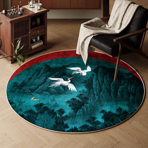 พรมทรงกลมสไตล์คลาสสิกใหม่สำหรับห้องนั่งเล่นห้องนอนกันลื่นเลียนแบบแคชเมียร์ลายเมฆนามธรรมพรมปูพื้นตกแต่งบ้าน - Product Image 4