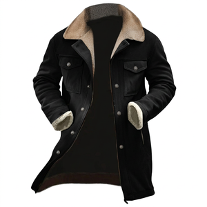 Chaqueta de hombre con forro de sherpa, imitación de cuero, estilo vintage vaquero, con cremallera, tipo bomber, cuello de felpa, ropa exterior informal de invierno. - Product Image 4