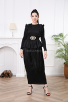 Personnalisable noir Satin plissé robe mi-longue femmes élégante église modeste robes de soirée gratuit doux ordre naturel bohème à volants
