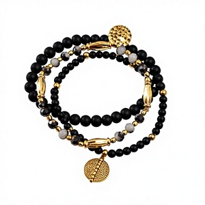 Bohemian Handmade Beaded <b>Bracelets</b> <b>Set</b> Heart-Shaped Charms Gold Plated Eco-Friendly Unisex Party Wear Gift Fashion Jewelry - Product Image 1