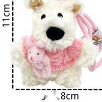 Porte-clés en peluche chiot blanc Kawaii avec pull tricoté bleu et mini lapin rose en peluche, pendentif de sac pour cadeau