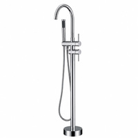 Robinet de baignoire autoportant de luxe en acier inoxydable, mitigeur de douche à double poignée, fixation au sol, douchette à main, bec col de cygne pour remplissage de baignoire