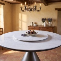 Ensemble de table à manger en travertin beige de luxe moderne, meubles en pierre naturelle pour bar et salon, table à manger en marbre beige