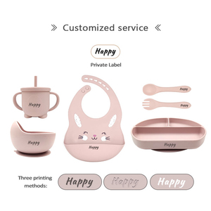 Juego de alimentación de silicona para bebé con patrón de baberos, placa de succión y taza de pajita para bebé, vajilla de comedor, juego de cubiertos Babero - Product Image 5