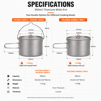 Pot en titane de 900 ml, léger, pour la cuisine en camping, avec couvercle, ustensiles de cuisine en titane pur pour la randonnée et le camping en plein air