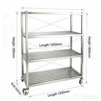 Étagère de rangement commerciale en acier inoxydable, chariot à 4 niveaux avec étagères à lattes creuses, matériau SUS304 pour les zones d'hygiène de la restauration