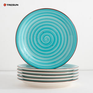 Assiettes en céramique peintes à la main de 7,5 et 10,5 pouces – Faible MOQ et remise sur les achats en gros – Assiettes de service en grès pour restaurant - Product Image 1