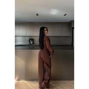 Conjunto Deportivo Oska Marrón, Transpirable, Reflectante, de Terciopelo y Nailon, para Invierno, Talla Grande XL, con Logotipo Estampado, 2 Piezas, MOQ 2 Piezas - Product Image 1