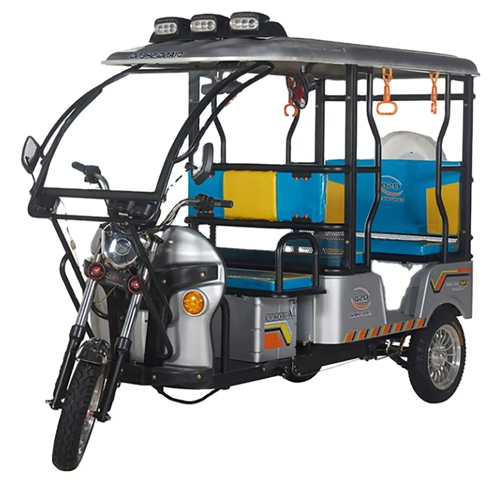 Triciclo de pasajeros 6 asientos Tuk Triciclo de carga eléctrico Solar Rickshaw para adultos personalizado 1000W Motor 60V abierto 18 tubos