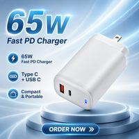 Chargeur rapide compact QC PD 3.0 65W USB C universel pour ordinateur portable, compatible avec iPhone 17 16 15 14 Samsung, prise murale US AU UK EU