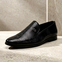 Mocassins noirs texturés de qualité supérieure à semelle plate et bout carré, chaussures de ville élégantes pour le bureau et les événements formels