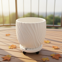 Pot de fleurs décoratif blanc ondulé à bords festonnés avec support à roulettes en résine, grand format, pour intérieur, extérieur, maison, bureau