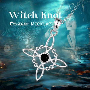 Collar Espiritual <span class=keywords><strong>de</strong></span> Plata <span class=keywords><strong>de</strong></span> Ley 925 Merryshine Nudo <span class=keywords><strong>de</strong></span> Bruja <span class=keywords><strong>Buena</strong></span> <span class=keywords><strong>Suerte</strong></span> con Obsidiana Brillante para Mujer - Product Image 6