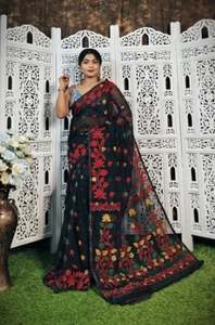 Vestido Azrak de Seda/Algodón con Estampado a Cuadros Tassar, Diseño Asimétrico, Ecológico, de Secado Rápido, Peso Medio, Tejido de Densidad 6868, para Niñas, para Bodas - Product Image 3