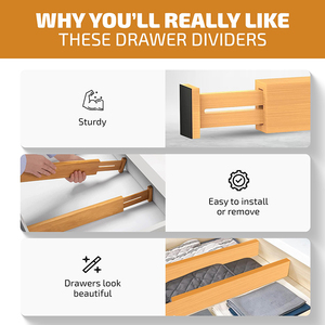 Mutfak giysileri için 4 adet bambu genişletilebilir çekmece düzenleyiciler organizatörler yatak odası gardırop & banyo depolama baharat depolama - Product Image 4