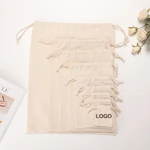 Custom White Canvas Pouch Mini Cotton Bag With Drawstring