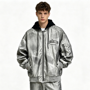 Blouson MA-1 en jean délavé style vintage américain avec capuche amovible, broderie gothique, fermeture éclair intégrale, coupe ample, été, imperméable et respirant - Product Image 3