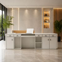Comptoir de réception moderne en bois écologique, petit, multifonctionnel, avec rangement, de forme oblongue, pour bureau, bar, restauration, usage commercial