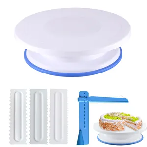 Birthday Utensils Baking Accessories Adjustable Cake Smoother Polisher Plastic Rotating Decoration Tools Turntable Stand Set