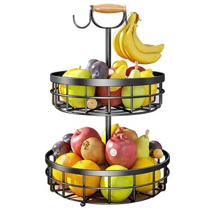 Panier à fruits moderne à 2 niveaux en fil métallique avec poignée pour le rangement de cuisine - Product Image 2