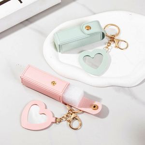 Wholesale PU Lipstick Storage Keychain With Mirror, Brand Logo Promotional Giveaway for Beauty Salon Cosmetic Shop Reward Gift - Product Image 1