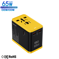 Adaptateur de voyage universel IBD GaN PD 65W QC3.0 3C1U Prises US/EU/AU/UK Charge rapide pour téléphones portables, ordinateurs portables, appareils photo et écouteurs