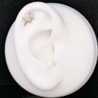 Labret sans filetage en Titane F136 G23 avec système à broche interne et double étoile sertie de zircone cubique, pour Hélix, Tragus, Lèvre, à dos plat