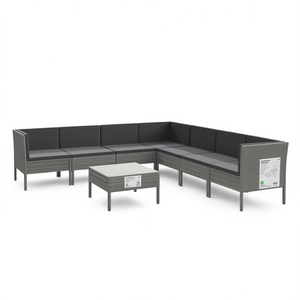 <b>Grey</b> Poly Rattan Garden Lounge Set Powder Coated Steel <b>Frame</b> 6 Seater Outdoor Furniture Contemporary Design - Product Image 1