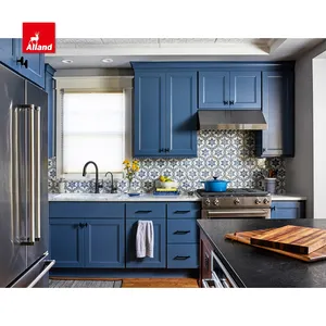 Alland cabinet Beauty Blue Shaker Design Küchen schrank Übergang maßge schneiderte Lack Küche Aufbewahrung möbel mit Insel