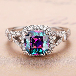 Anello di fidanzamento quadrato colorato per donna, elegante gioiello da dito alla moda per matrimonio - Product Image 1