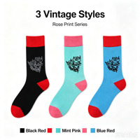 Chaussettes en coton jacquard vintage unisexes à motif rose, chaussettes décontractées rétro à blocs de couleur, logo personnalisé OEM