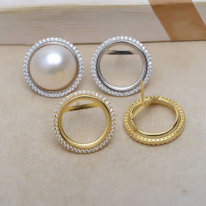 Boucles d'oreilles clous rondes WENCHI S925 en argent avec perles de 14,5 mm et bordure diamantée, apprêts de bijoux pour accessoires DIY, Chine - Product Image 3