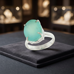 925 Solid Sterling <b>Silver</b> Natural Oval Cut Chalcedony Gemstone <b>Rings</b> Handmade Wedding Fine Jewelry - Product Image 2