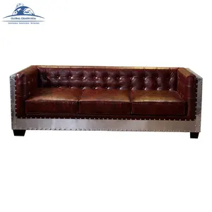 Top-ranking suppliers vintage top grain leather armchair aviator Chesterfield sofas set furniture for home luxury