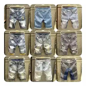 Nuovi pantaloncini estivi in Denim Patchwork da uomo Jeans corti regolari in cotone elasticizzato di alta qualità