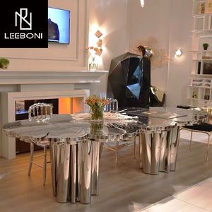 Đồ Nội Thất Nhà Thiết Kế Độc Đáo Bàn Tiệc Thép Không Gỉ Vàng 6 Chỗ Ngồi Sang Trọng Bàn Ăn - Product Image 2