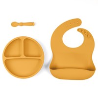 Ensemble de vaisselle en silicone pour enfant avec assiette, bavoir, bol et tapis à ventouse - Design frais et simple, pour l'alimentation maternelle et infantile ND-0903