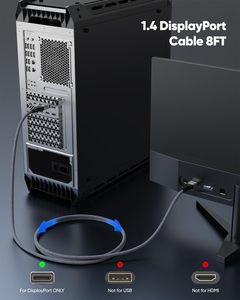 SYONG 8K Display Port <span class=keywords><strong>Cable</strong></span> 6 pies DP a DP 1,4 <span class=keywords><strong>Cable</strong></span> (8K60Hz, 4K144Hz, 2K240Hz, 32,4 Gbps, Dynamic HDR, 3D, HDCP2.2) - Product Image 4