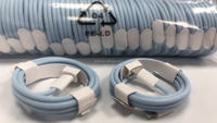 Kabel Pengisian Cepat 60W 1M 2M Biru Nylon Braided Type-C ke Type-C dan Type-C ke L 6A dengan Konduktor Tembaga Murni untuk Ponsel