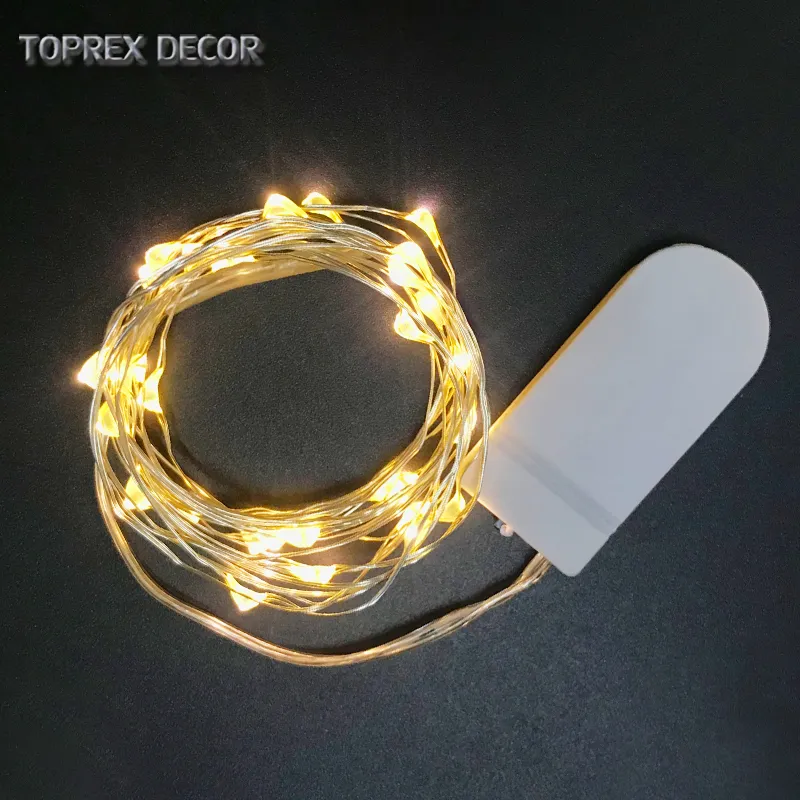 TOPREX dekor toptan CR2032 düğme pil kumandalı mini bakır tel LED perili dizi lamba