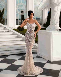 <span class=keywords><strong>Vestido</strong></span> de <span class=keywords><strong>sirena</strong></span> con cuentas de perlas blancas, inspirado en el estilo Art Deco, sin tirantes, con aberturas de malla, para alfombra roja y gala. - Product Image 2