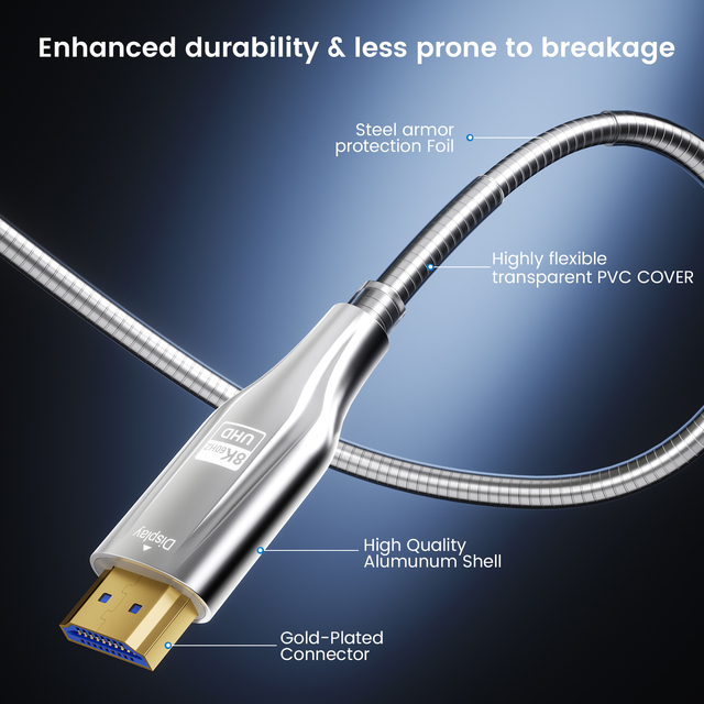 SYONG 50m-100m Outdoor Armored  8K60Hz Fiber Optic AOC HDMI Cable 2.1 4K120Hz 4K240HZ DSC High-Speed 48Gbps HDR EARC for Live