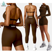 Leggings de yoga et fitness pour femmes, séchage rapide, Spandex/Nylon, taille haute, effet push-up, couleur unie, ensemble de 5 pièces personnalisé pour la gym