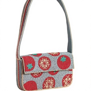 Sac bandoulière élégant pour femme, fait main, brodé, avec un nouveau motif abstrait rectangulaire coloré en tissu de coton, sangle orange - Product Image 4